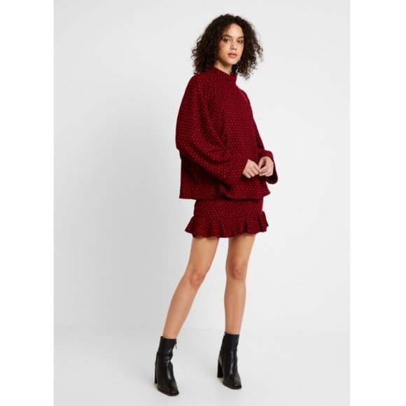 Free People Set the Mood‎ 2-Piece Knit Sweater Skirt Set Wine Red L - Picture 9 of 16